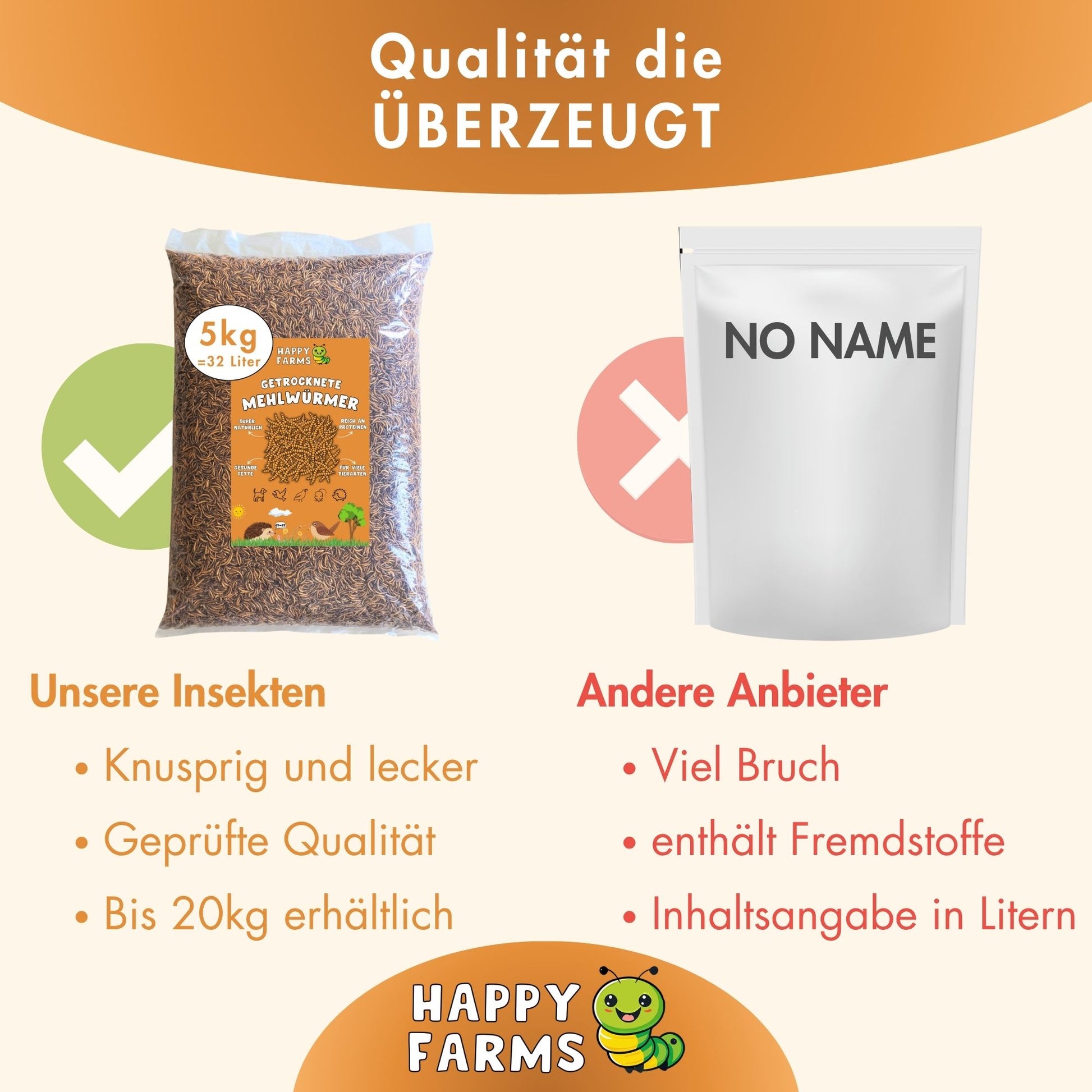 Getrocknete Mehlwürmer von Happy Farms – lange Haltbarkeit & ohne Zusätze