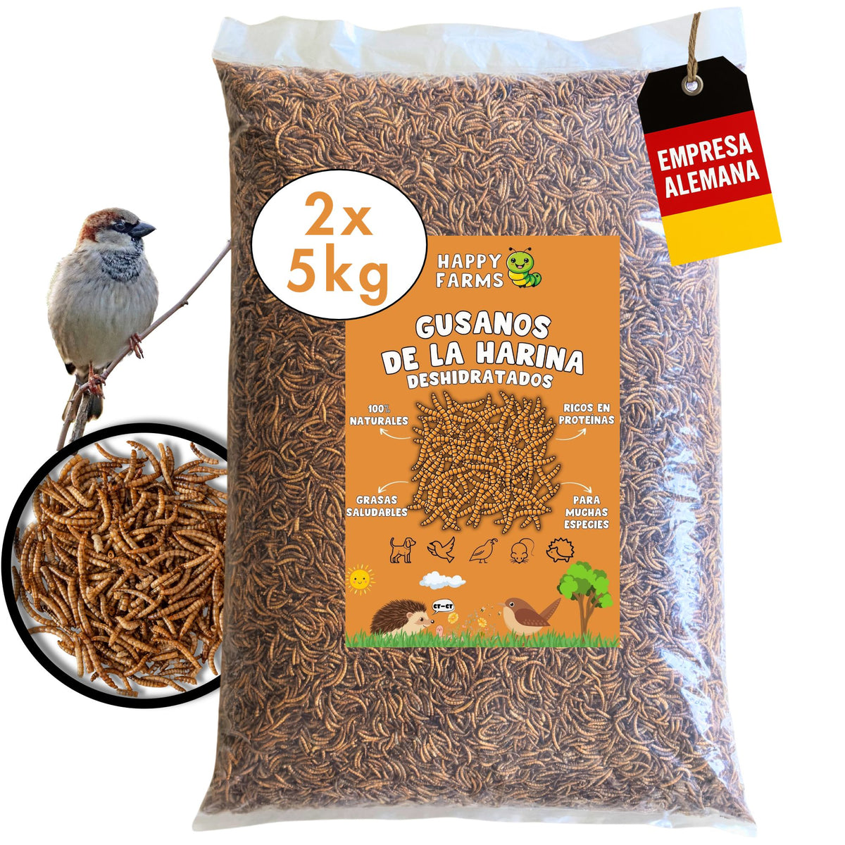 Gusanos de la harina deshidratados Happy Farms, 10 kg (2 bolsas de 5 kg)